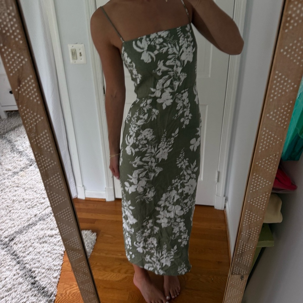 Reformation Frankie Linen Dress - Green Floral - Size 4 - Picture 3 of 8